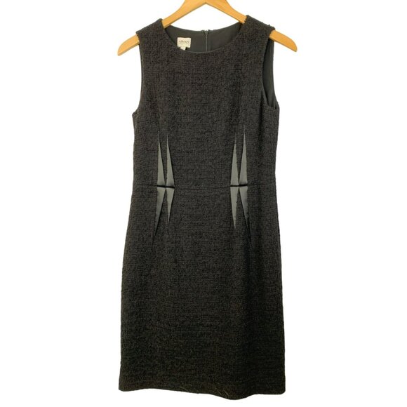 Armani Collezioni Black Boucle Sleeveless Sheath Dress Size 6 Wool Satin Darts - Picture 2 of 12